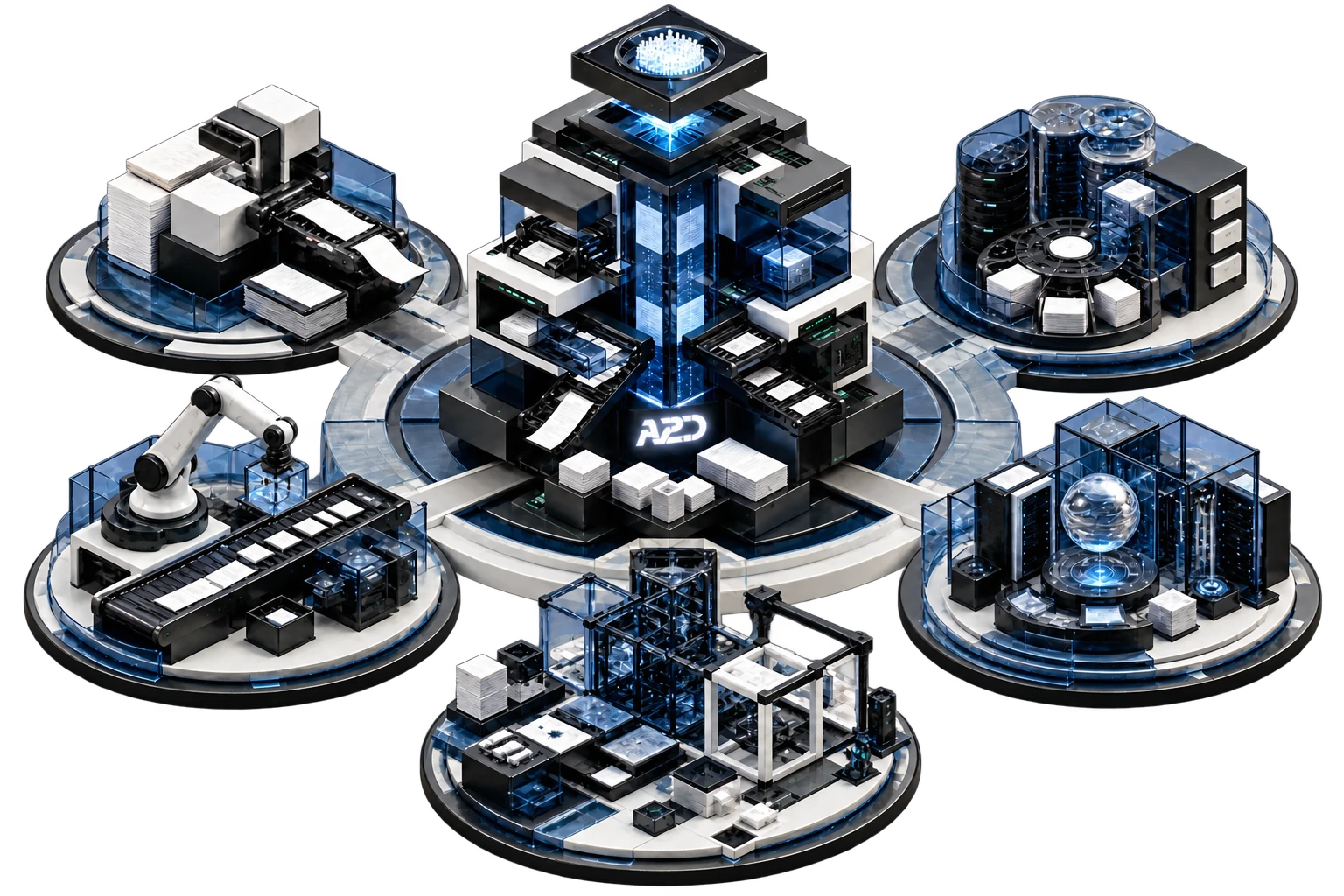 An organization surrounded by five independent possible starting points