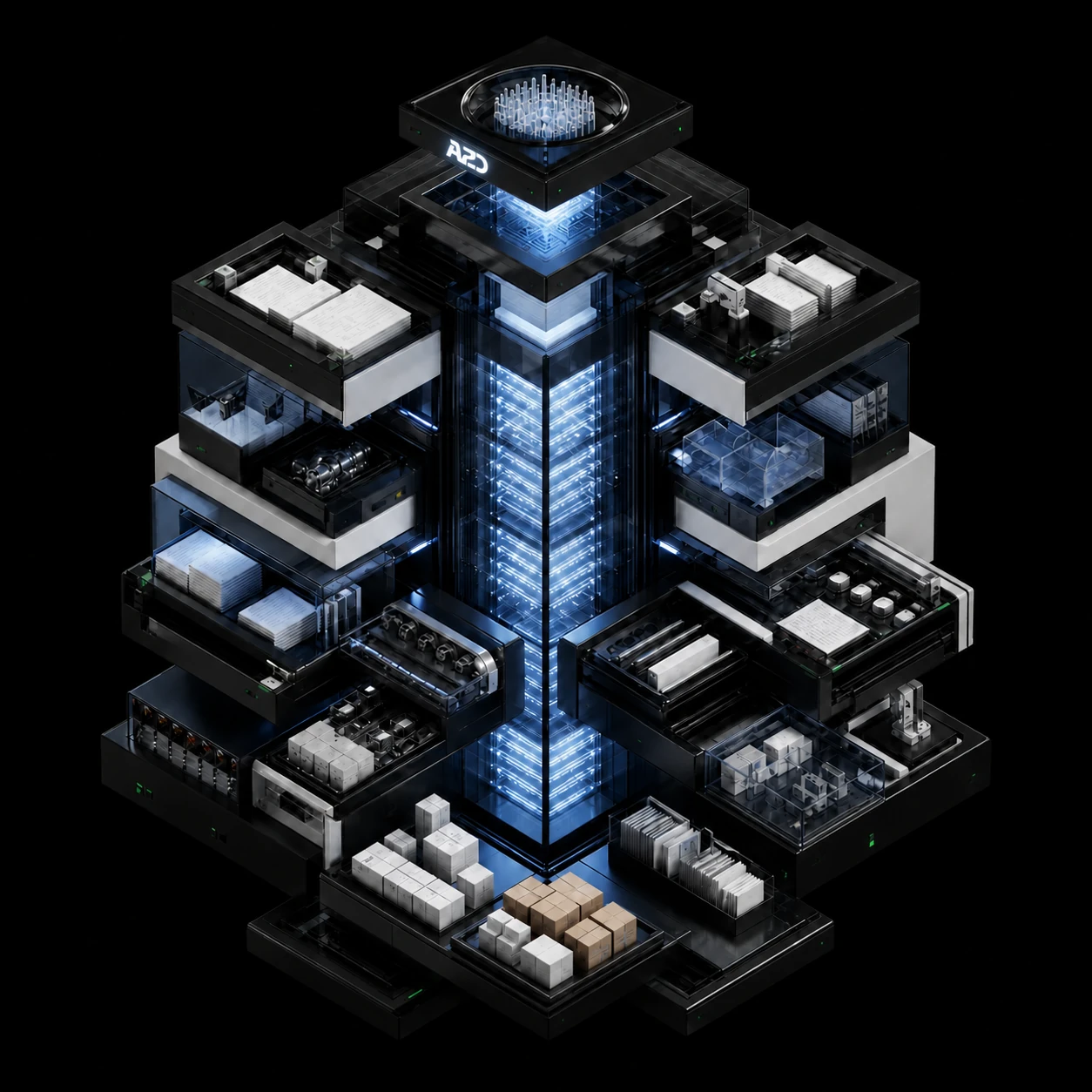 An enterprise operating-record architecture coordinating institutional modules around one core