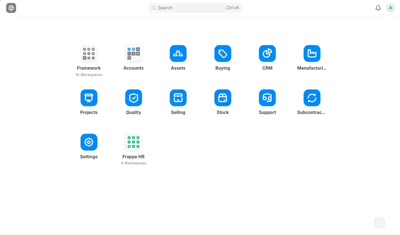 Frappe Desk version 16 workspace interface