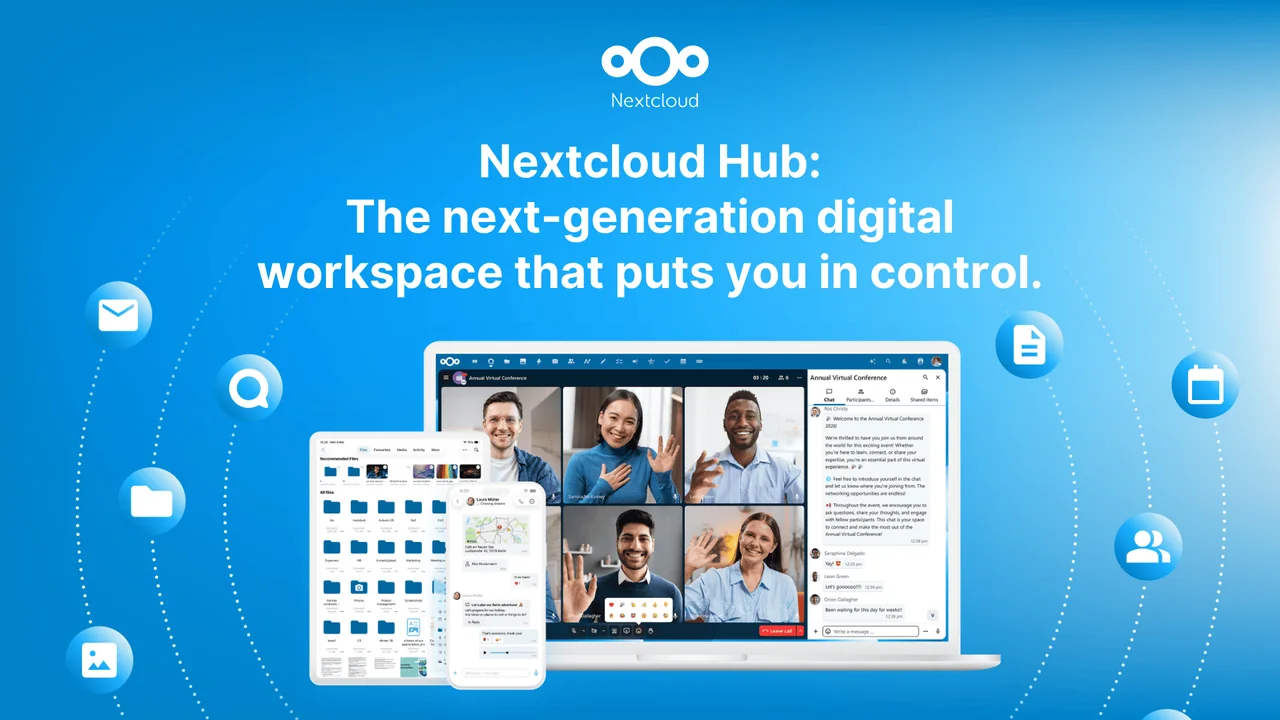 Official Nextcloud Hub interface for files, office, chat, and meetings